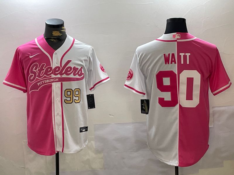 Men Pittsburgh Steelers 90 Watt white pink Joint Name 2024 Nike Limited NFL Jersey style 2